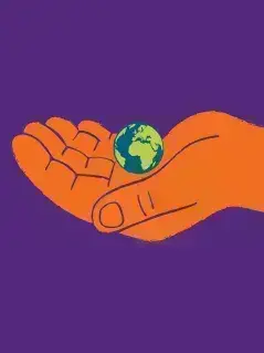 Illustration: Eine Hand hält einen Miniatur-Erdball