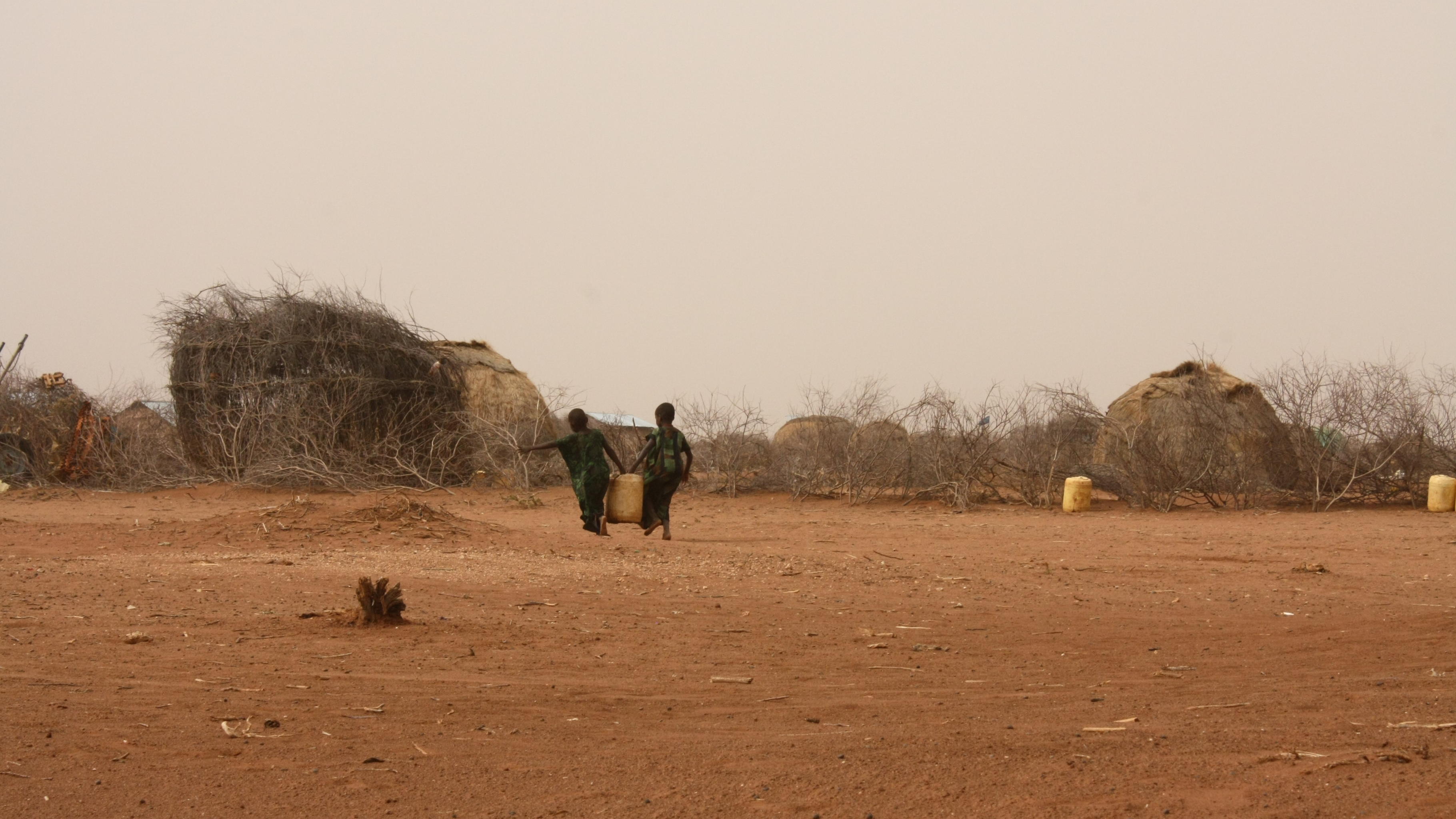 Kinder tragen Wasserkanister in Dadaab, Kenia. 