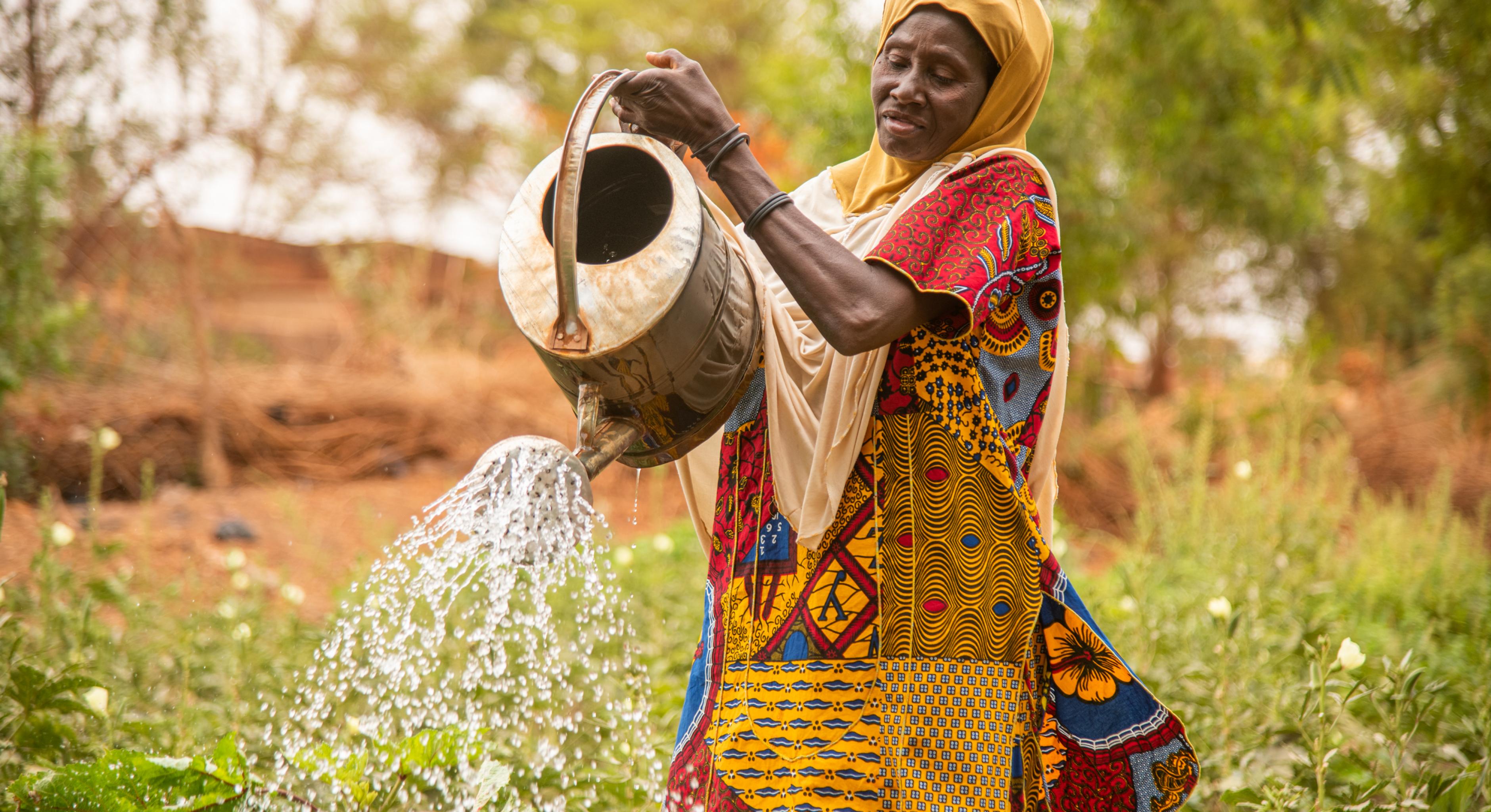 Salama Sawadogo bewässert den lokalen Gemüsegarten