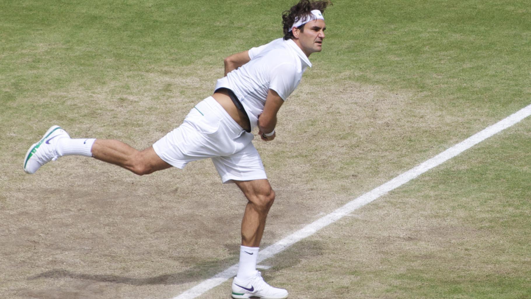 Der spätere Wimbledon-Gewinner Roger Federer bei seinem Viertelfinal-Match