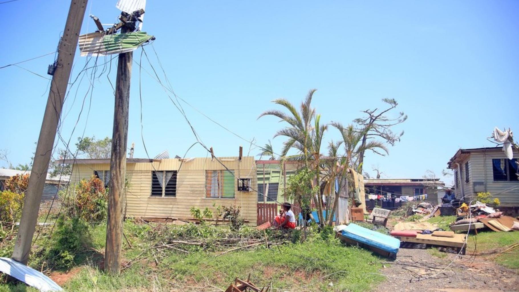 Ein vom Zyklon Winston zerstörtes Dorf in Fidschi