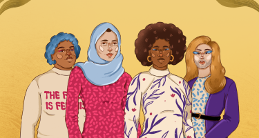 Schluss mit struktureller Gewalt gegen Frauen und Mädchen Illustration von vier Frauen